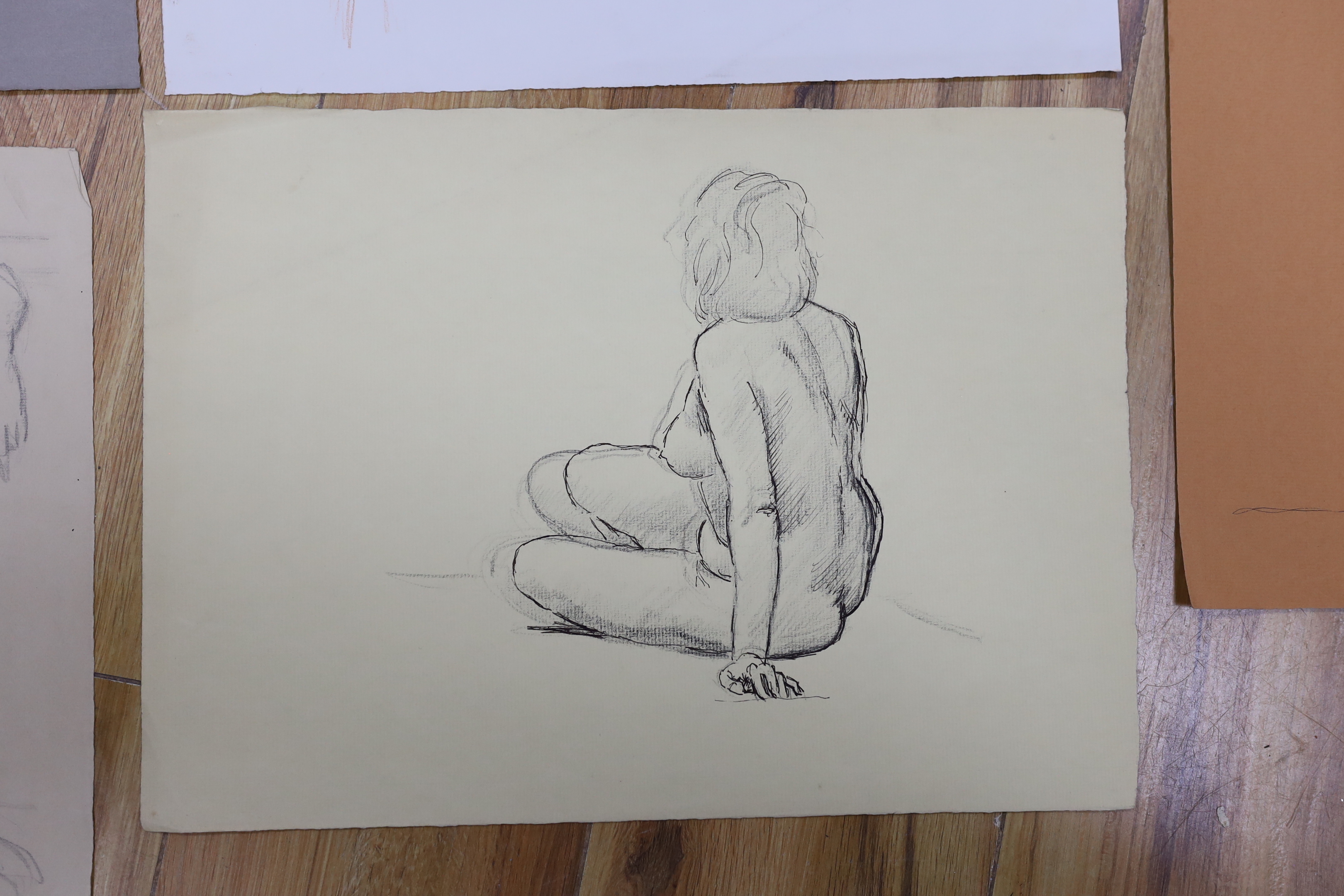 Clifford Hall (1904-1973), five ink and pencil nude studies on paper, largest 38 x 28cm, unframed